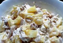 Salāti ar vistu un sēnēm: receptes ar fotogrāfijām Salāti ar vistu, sēnēm un sieru